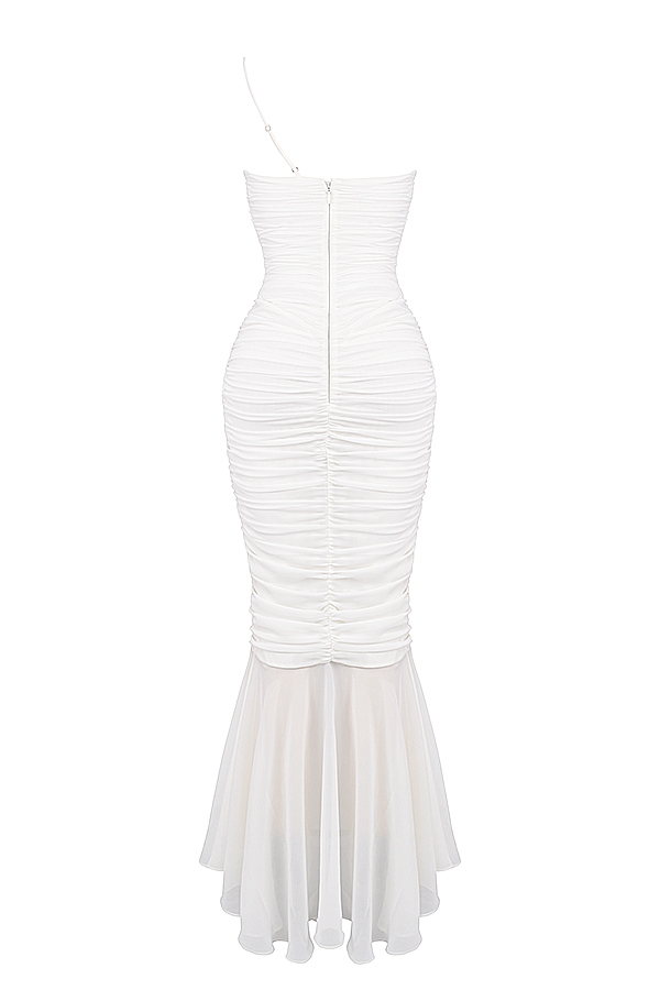 Pearla-Ivory Ruched Maxi Dress