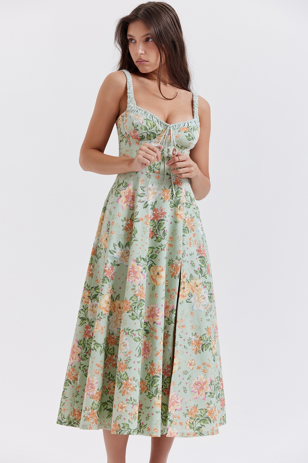 Sabrina-Light Jade Print Bustier Sundress