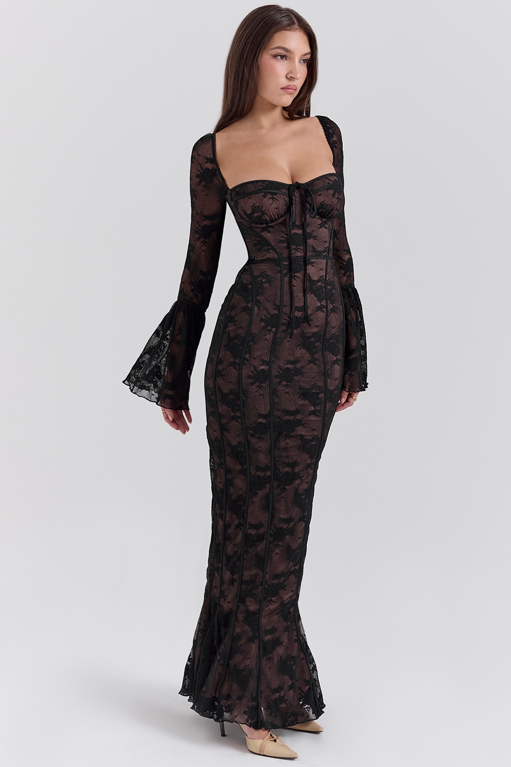 Delilah-Black Long Sleeve Lace Maxi Dress