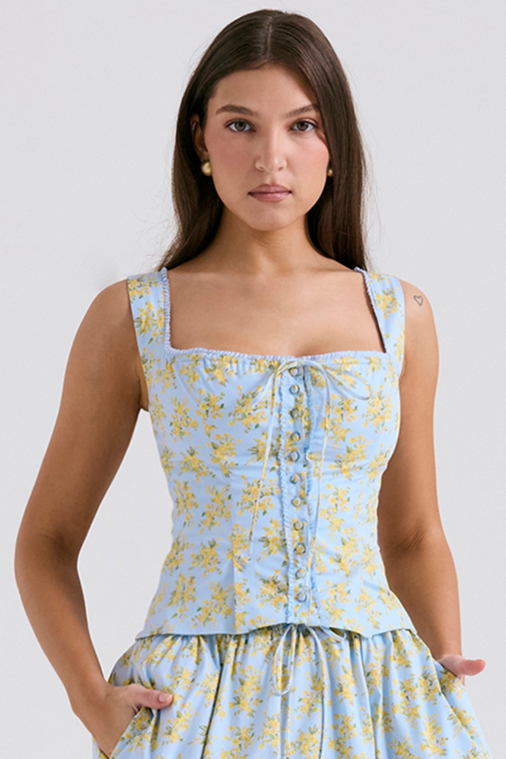 Juana-Soft Blue Vintage Floral Print Cotton Top