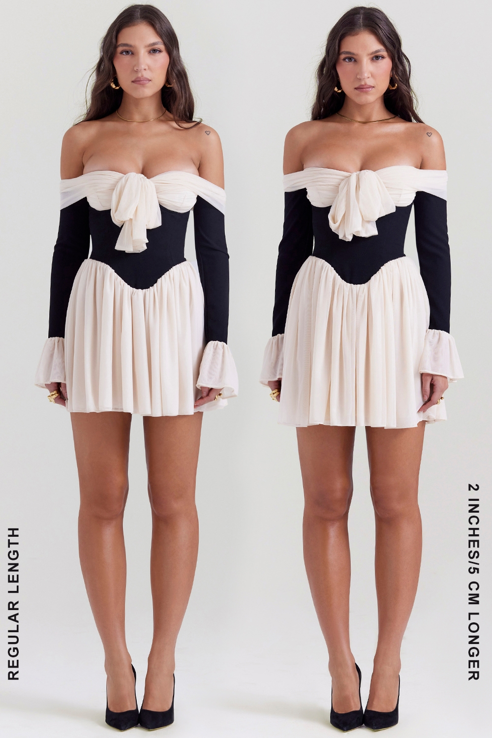 Alana-Black & Cream Off Shoulder Dress