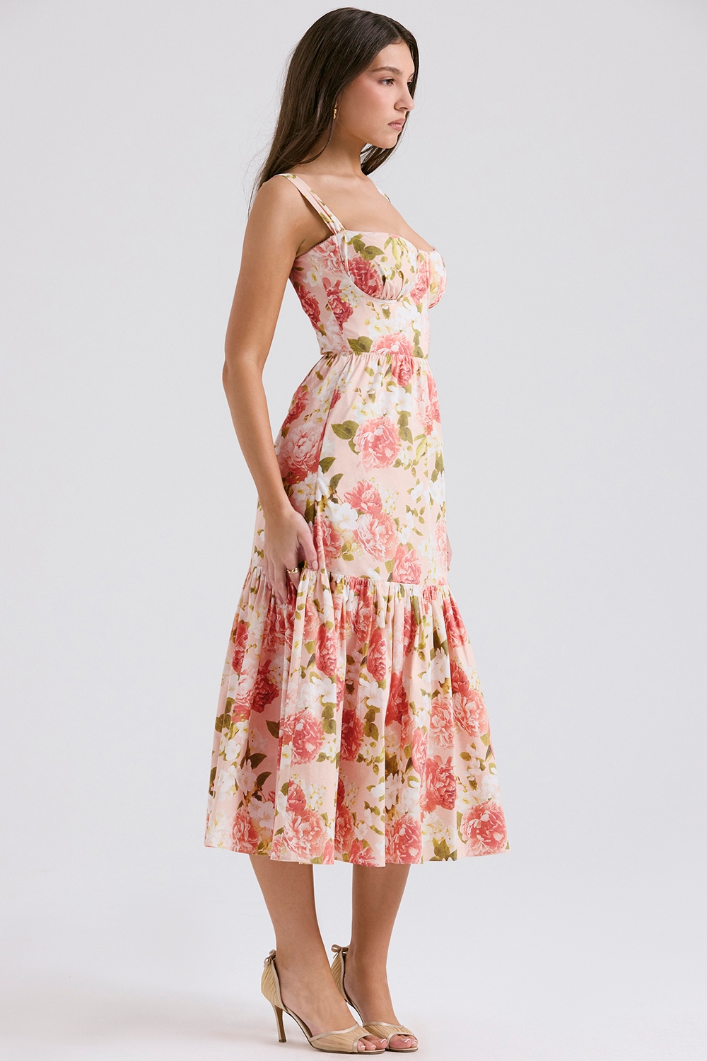Elia-Pink Peony Print Cotton Midi Sundress
