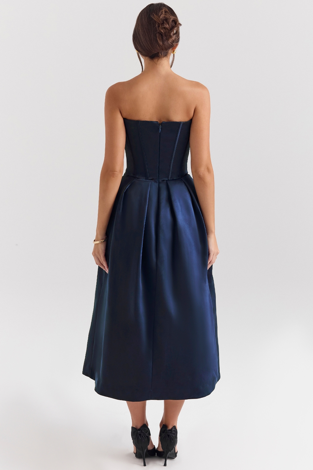 Bellina-Midnight Blue Strapless Detachable Bow Midi Dress