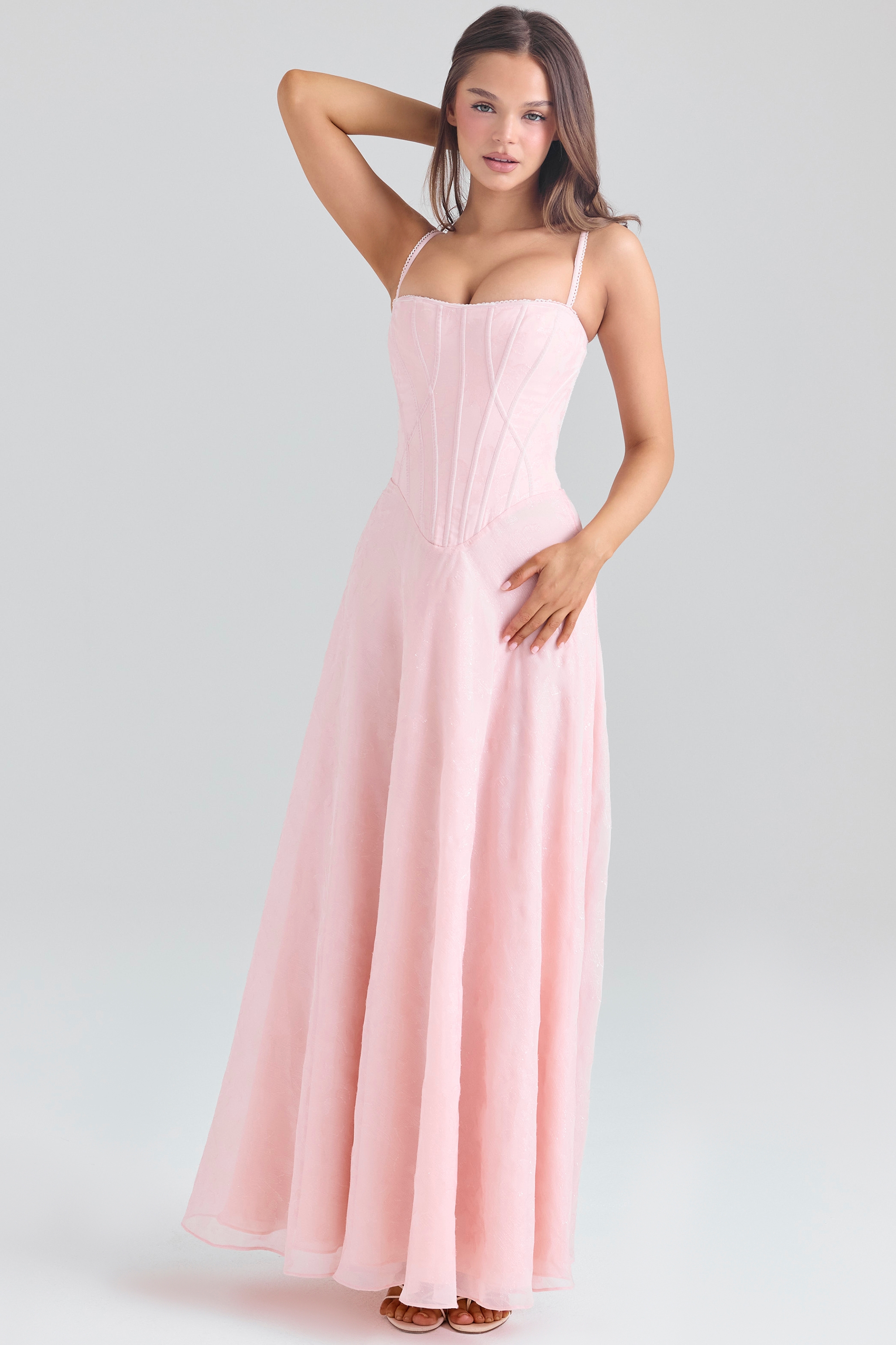 Esme-Blush Pink Lurex Chiffon Maxi Dress