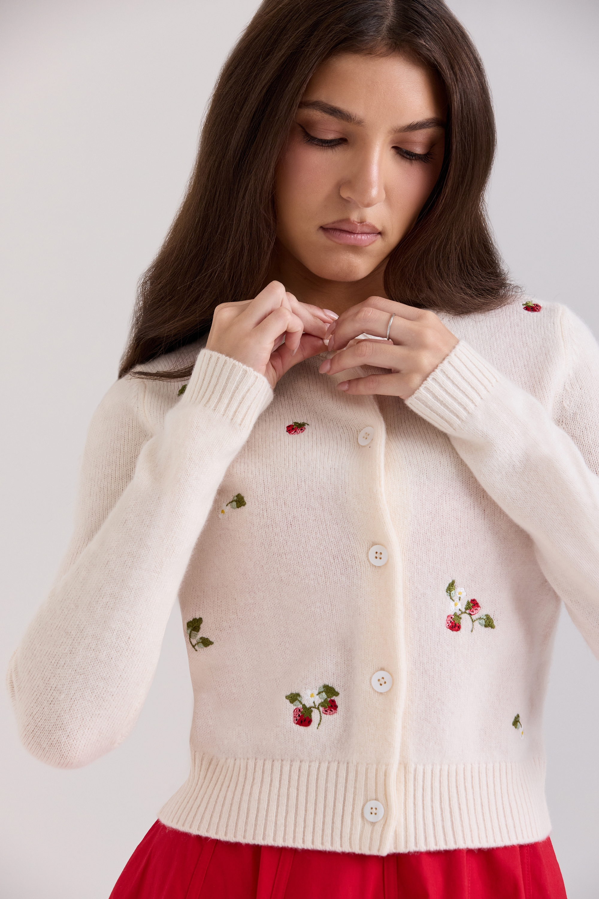 Evelina-Cream Wool Embroidered Cardigan