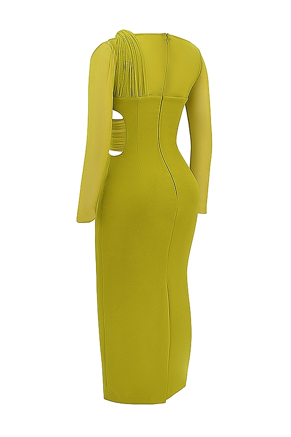 Zahra-Chartreuse Plunge Maxi Dress