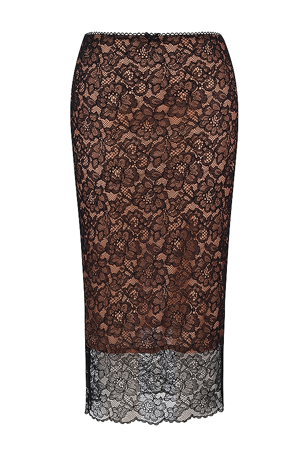 Yolanda-Black Lace Midi Skirt