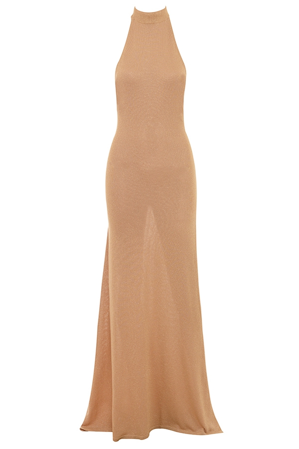 Selia-Gold Knit Maxi Dress