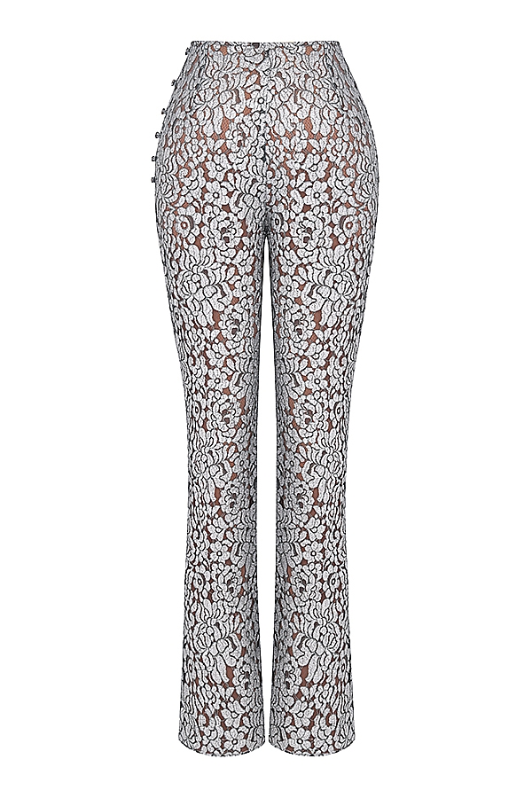 Mara-Silver Metallic Lace Trousers