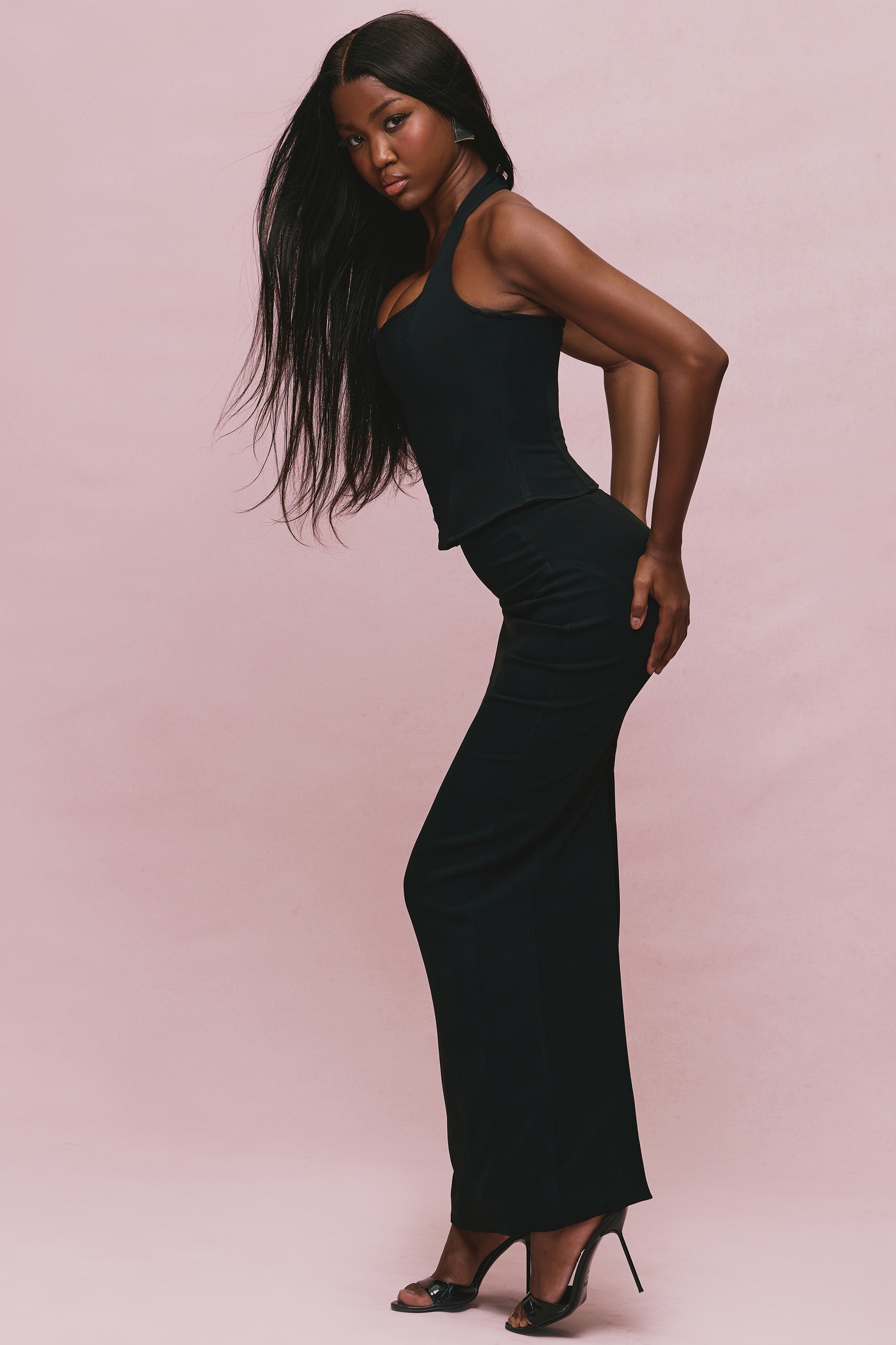 The Halter Neck-Black Stretch Corset Top