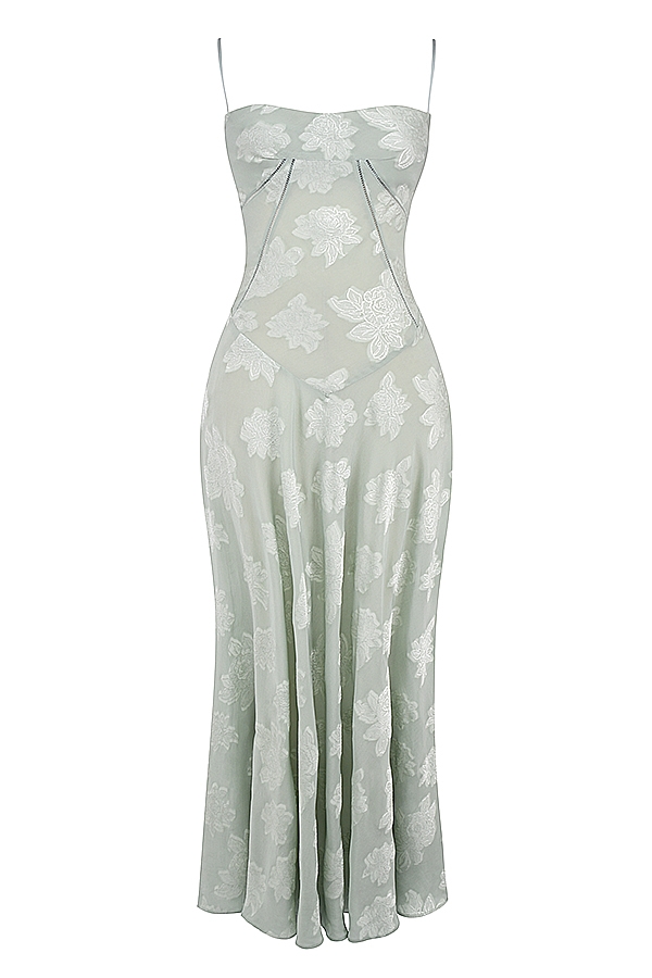Seren-Pistachio Floral Lace Back Maxi Dress