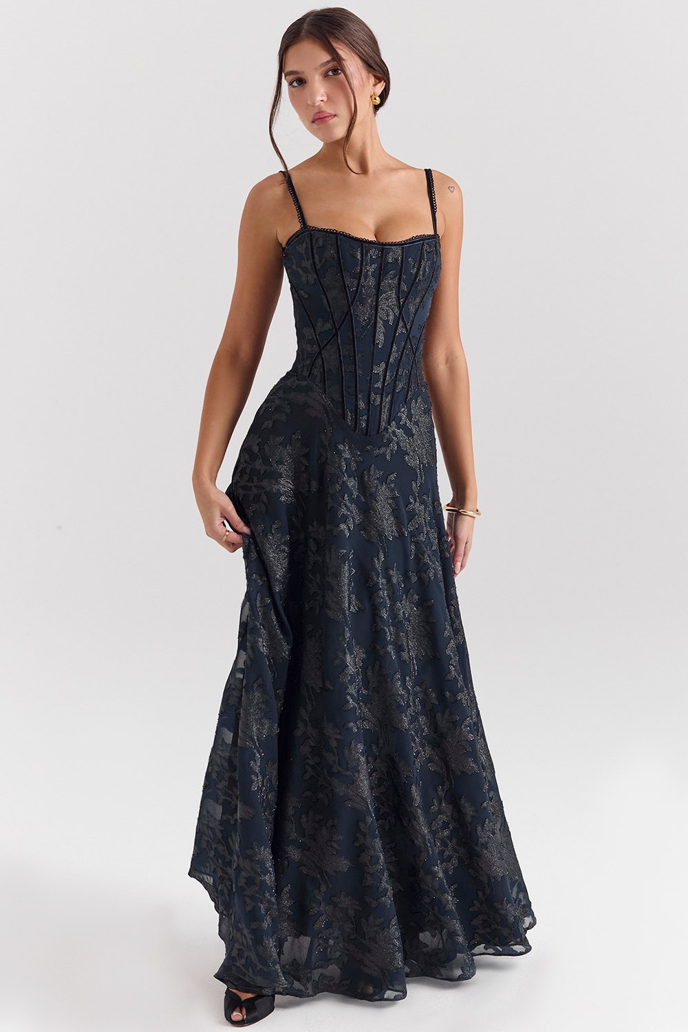 Esme-Midnight Blue Lurex Chiffon Maxi Dress