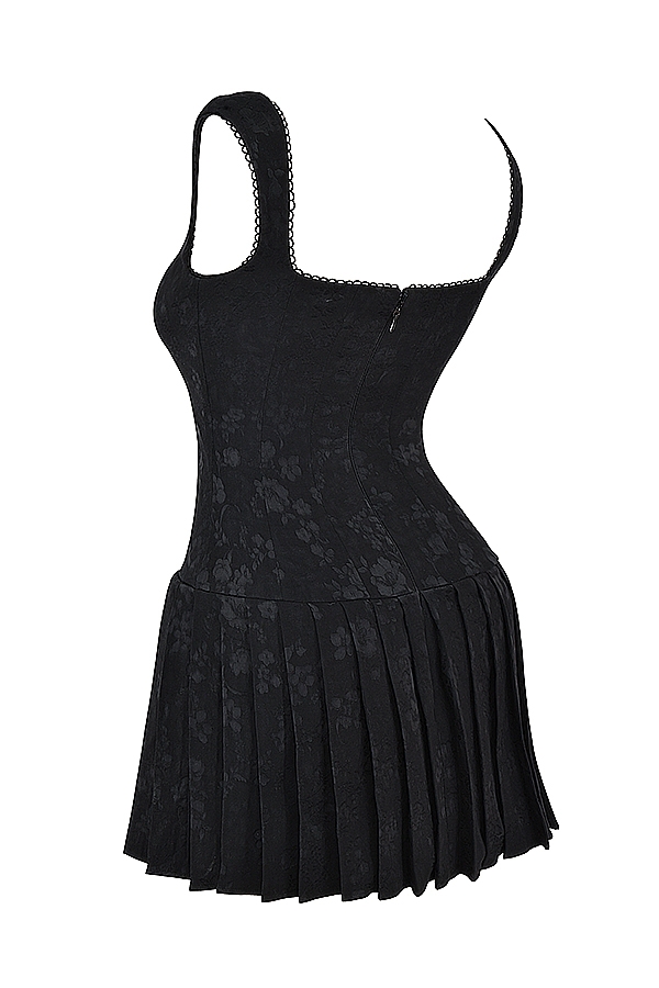 Talia-Black Pleated Mini Dress