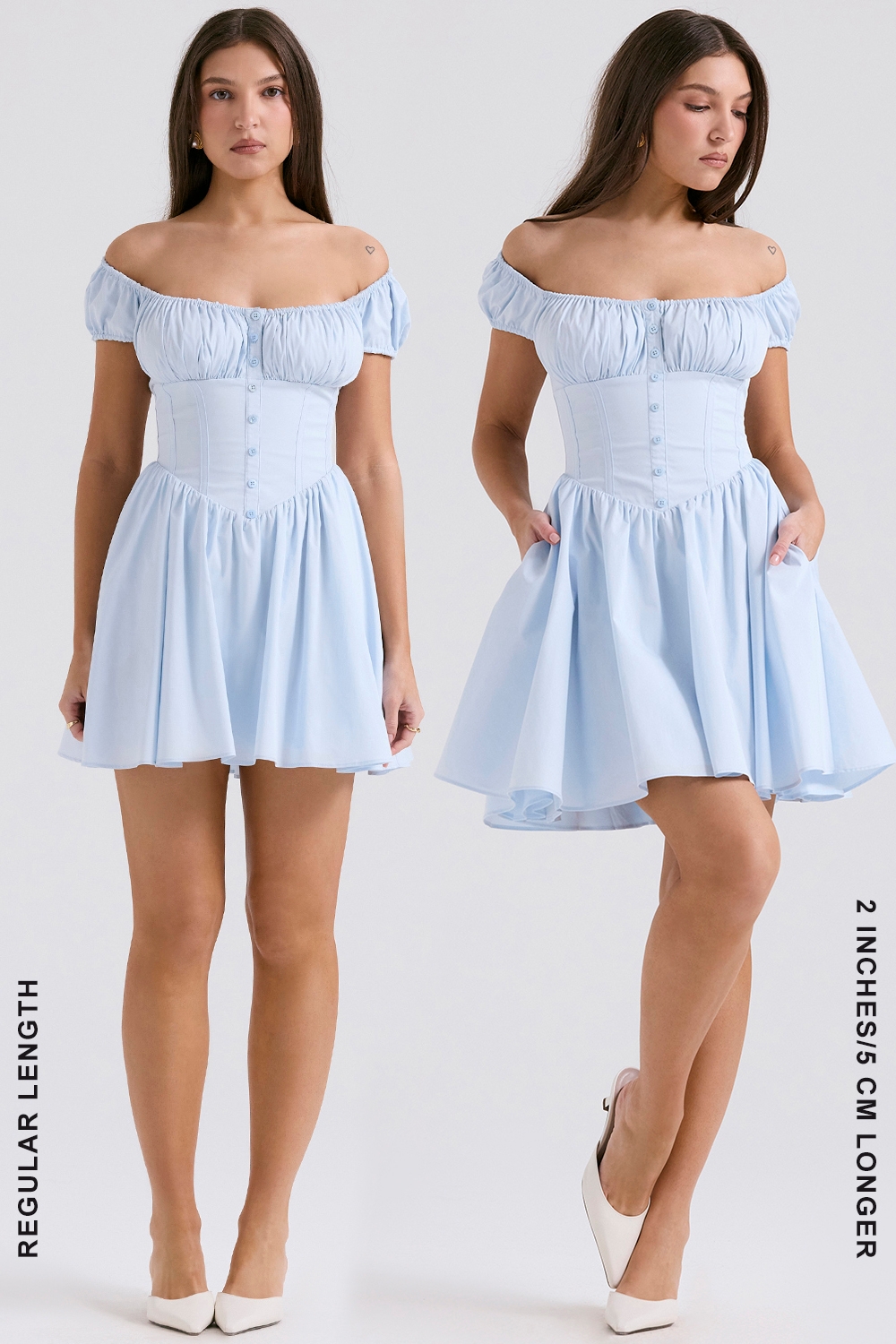 Nala-Soft Blue Cotton Gathered Mini Dress