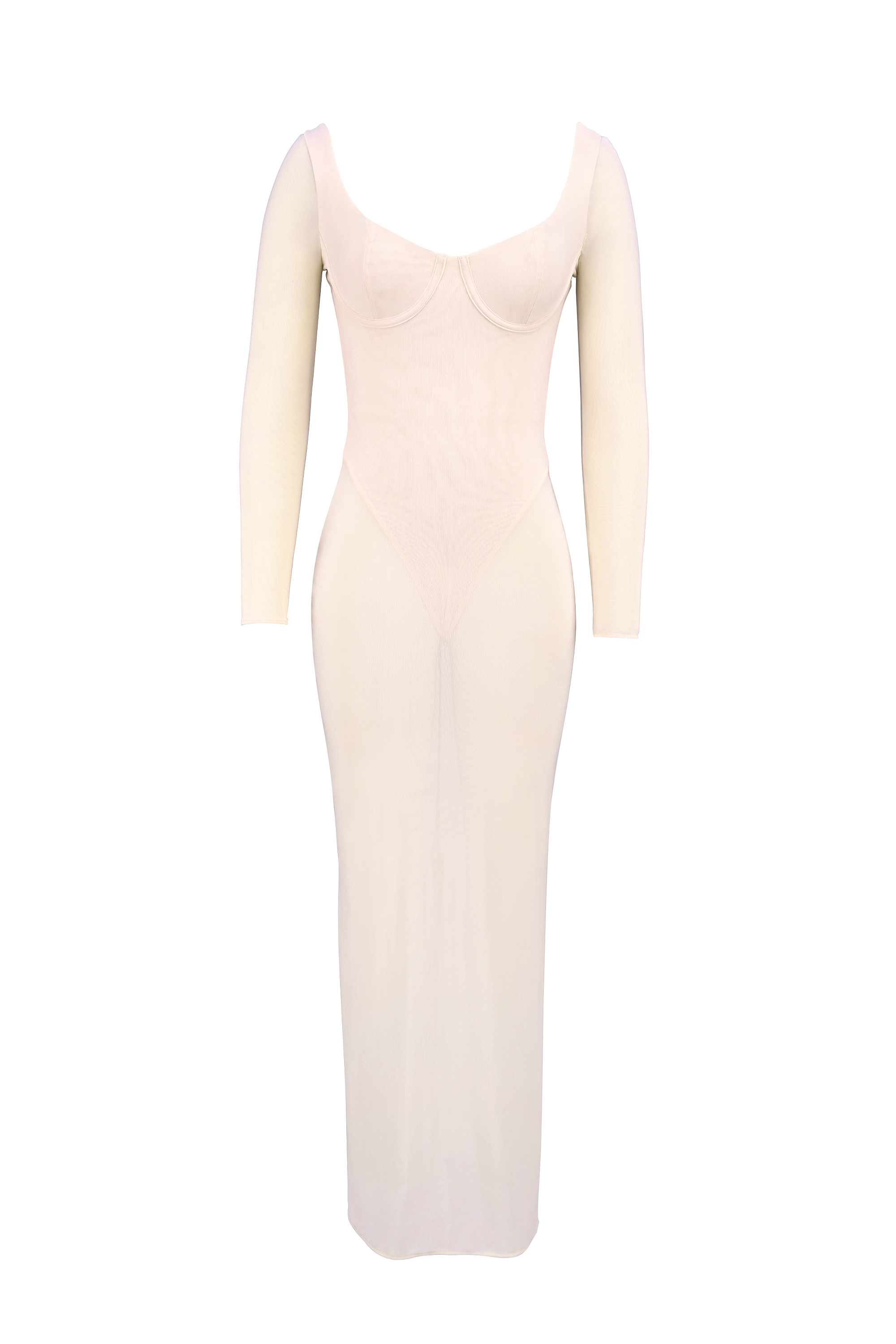 Everly-Blush Mesh Maxi Dress with Bodysuit