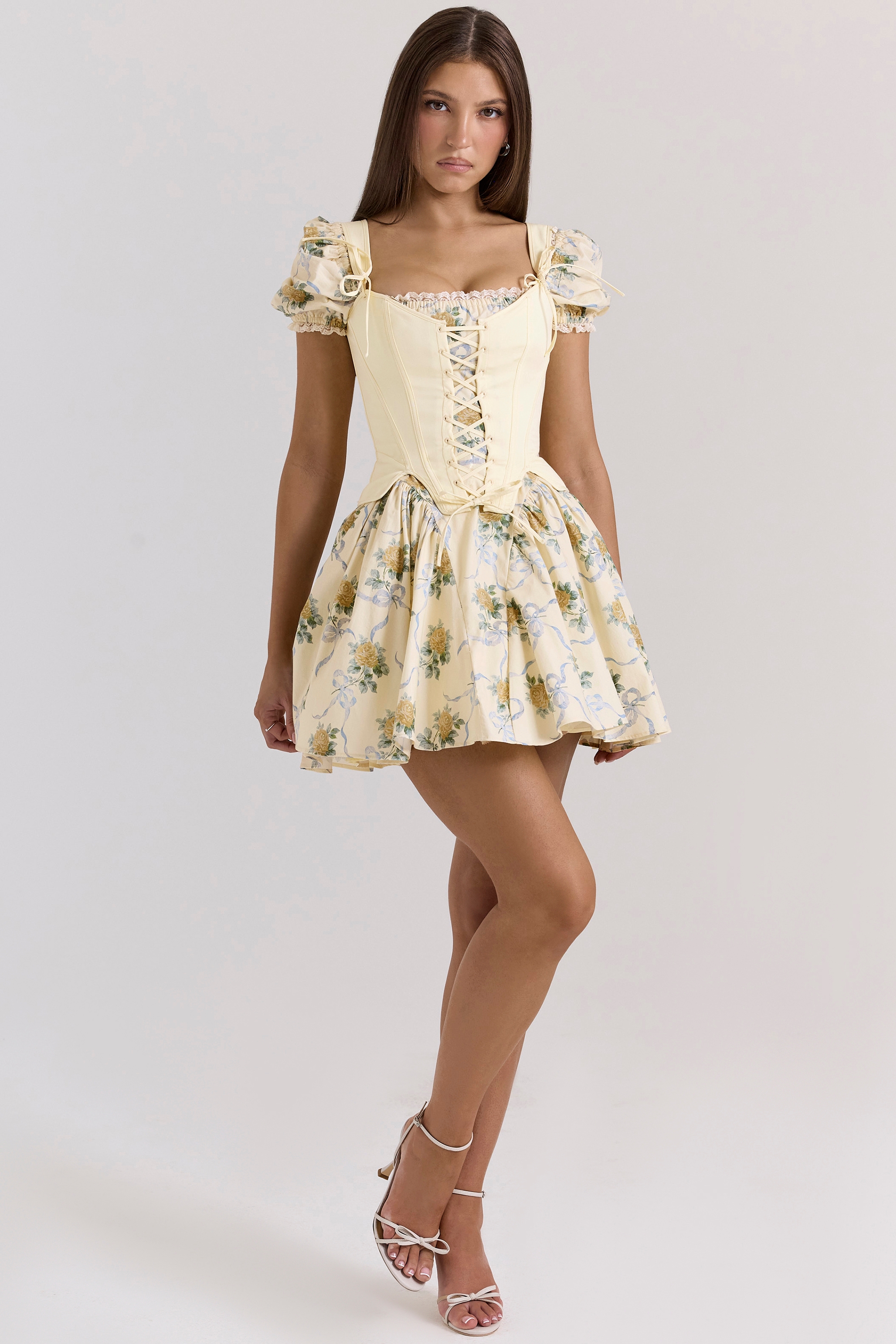 Rosie-Lemon Rose Print Cotton Mini Dress