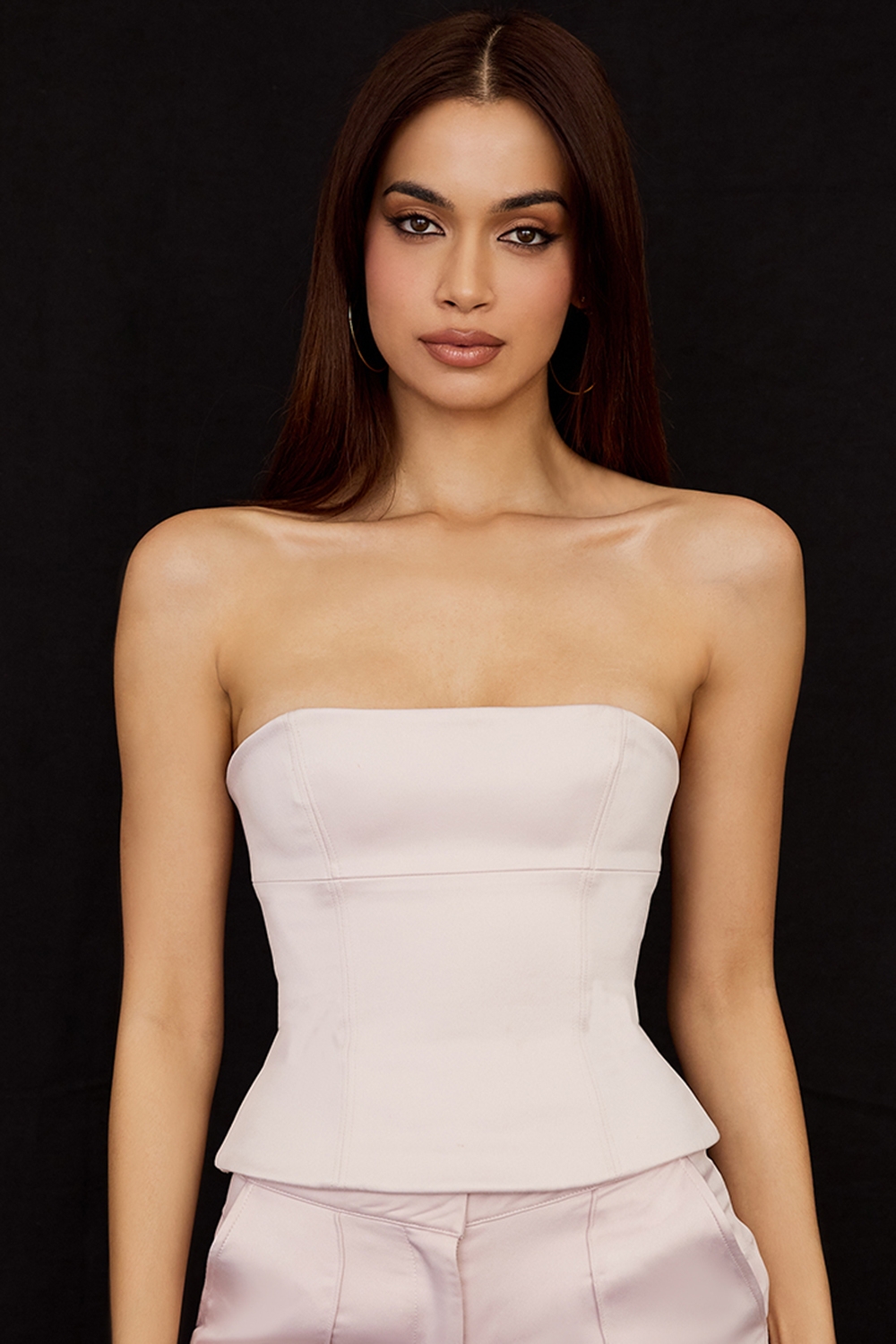 Angelica-Crystal Satin Strapless Corset