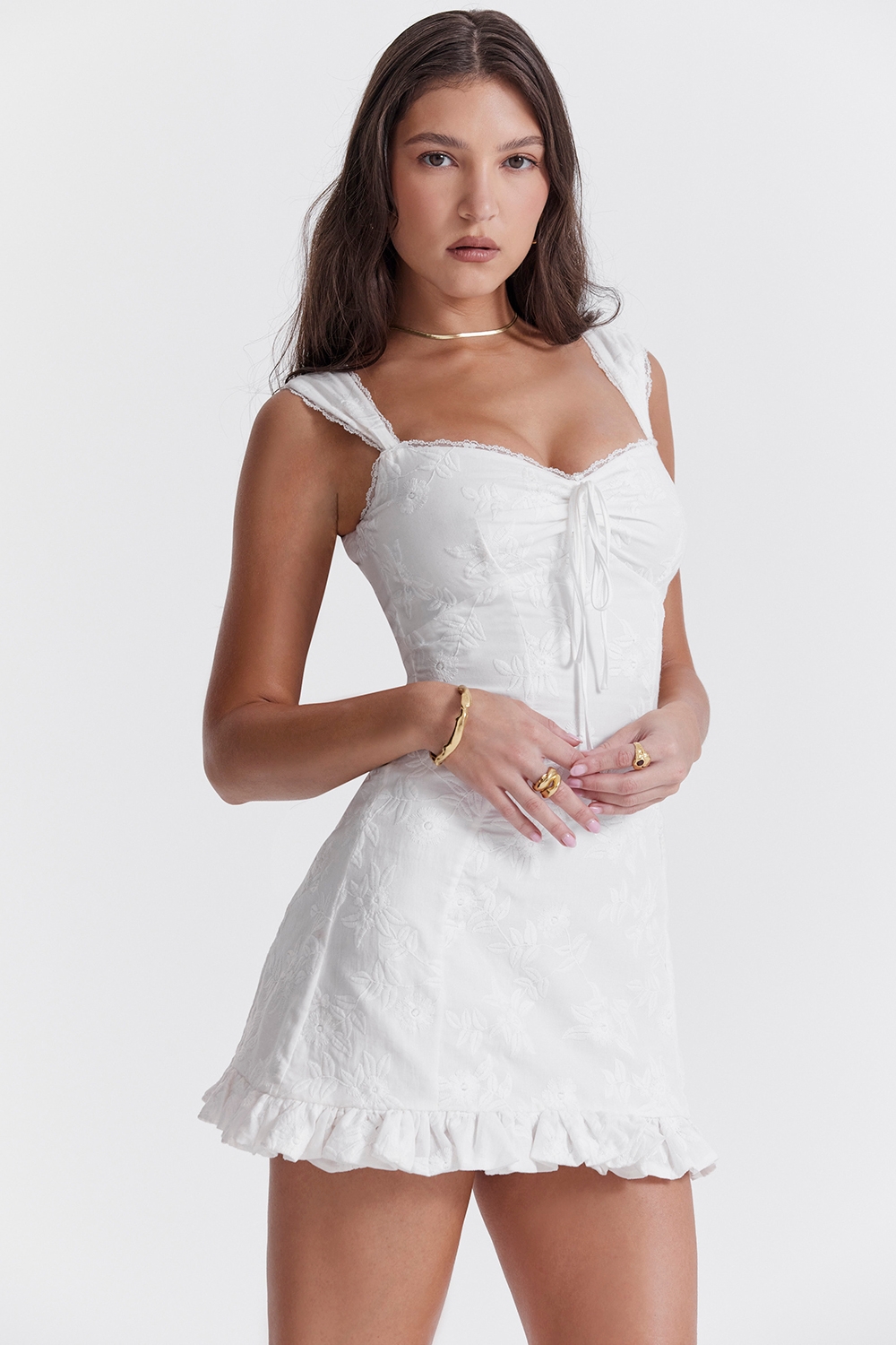 Odessa-White Embroidered Mini Dress