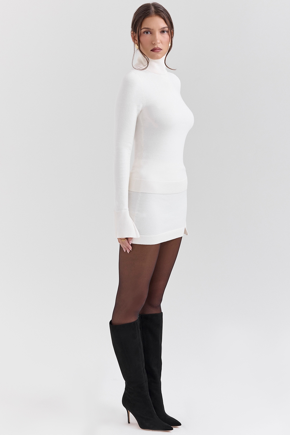 Hazel-Ivory Cashmere Roll Neck Sweater
