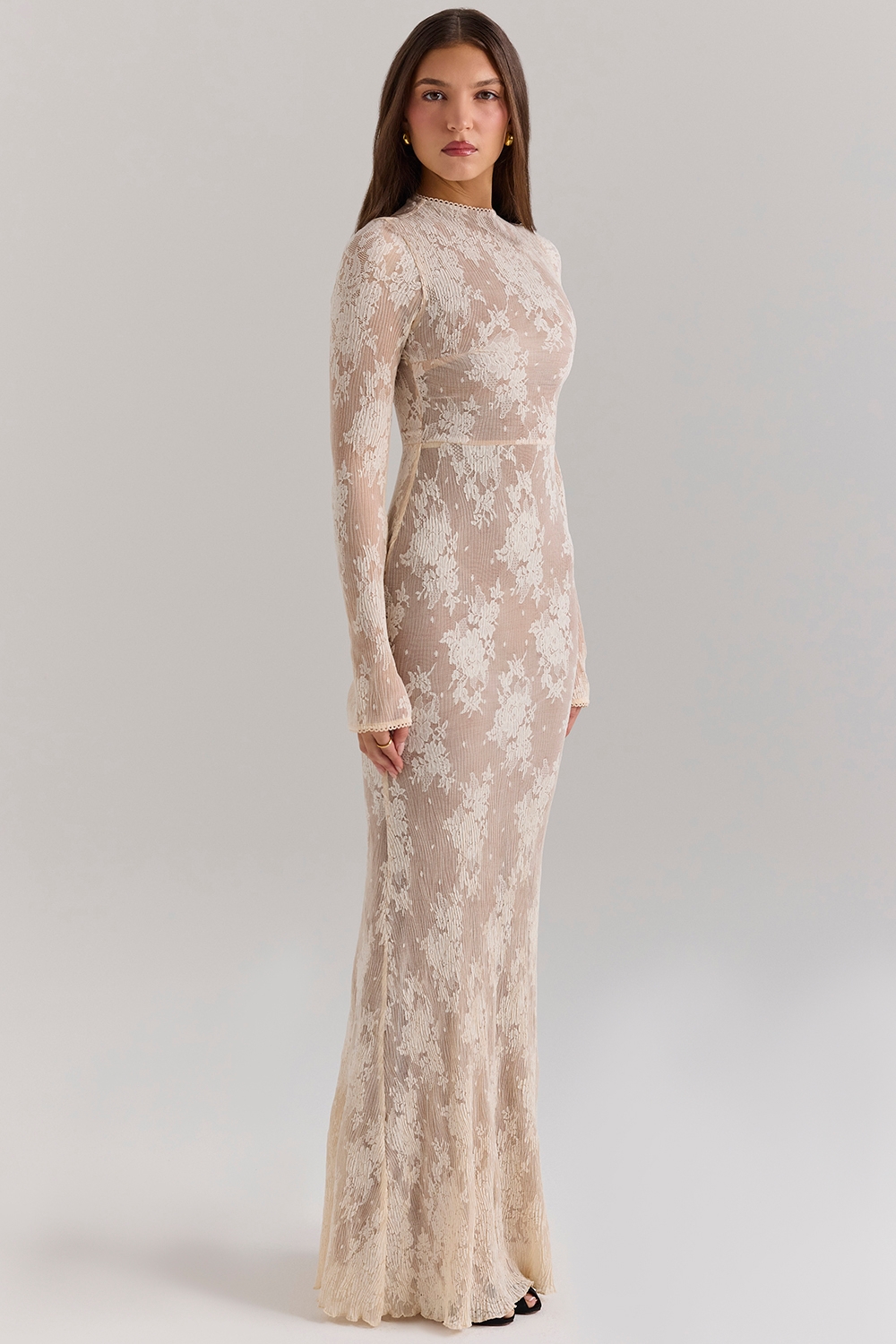 Isoline-Peach Lace Maxi Dress