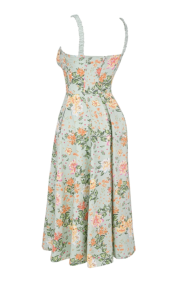 Sabrina-Light Jade Print Bustier Sundress