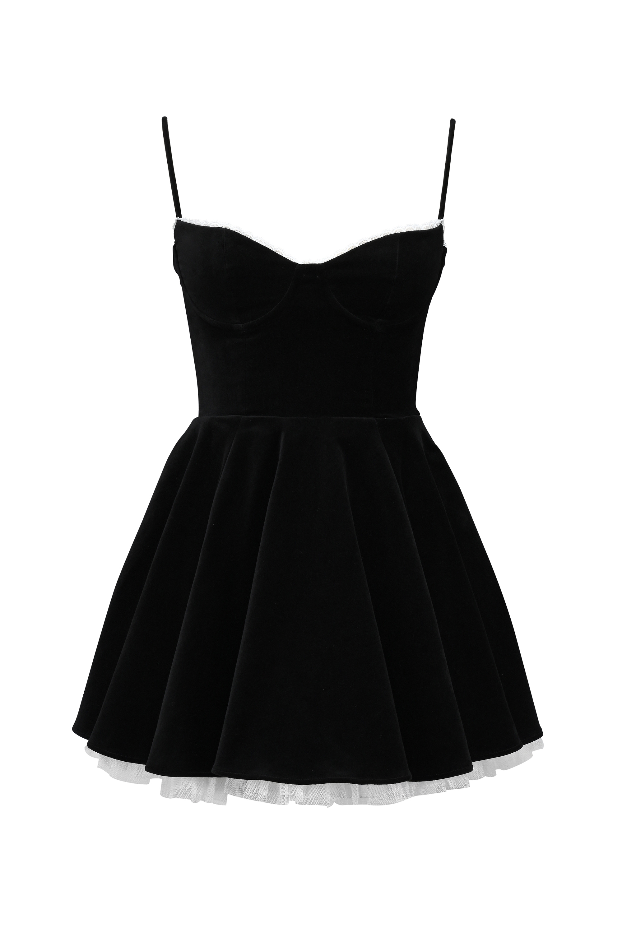 Minimoiselle-Black Velvet Tulle Mini Dress