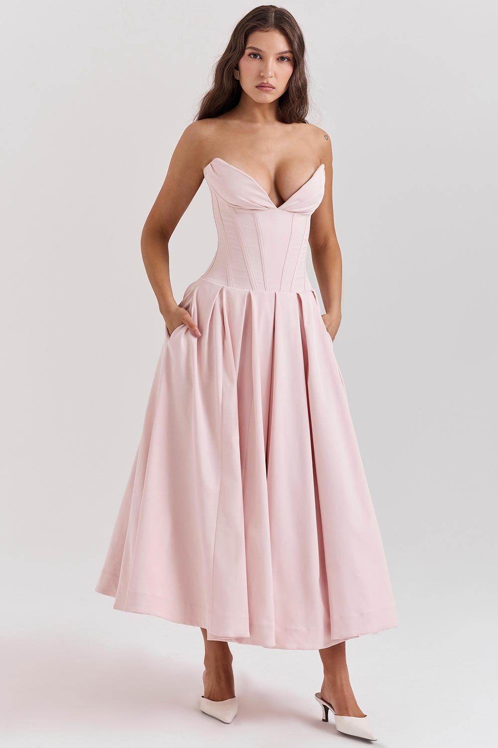 Lady-Ballerina Pink Strapless Midi Dress