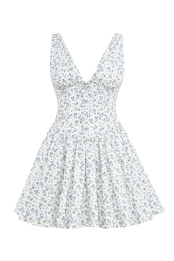 Fabrizia-White Bluebell Print Corset Mini Dress
