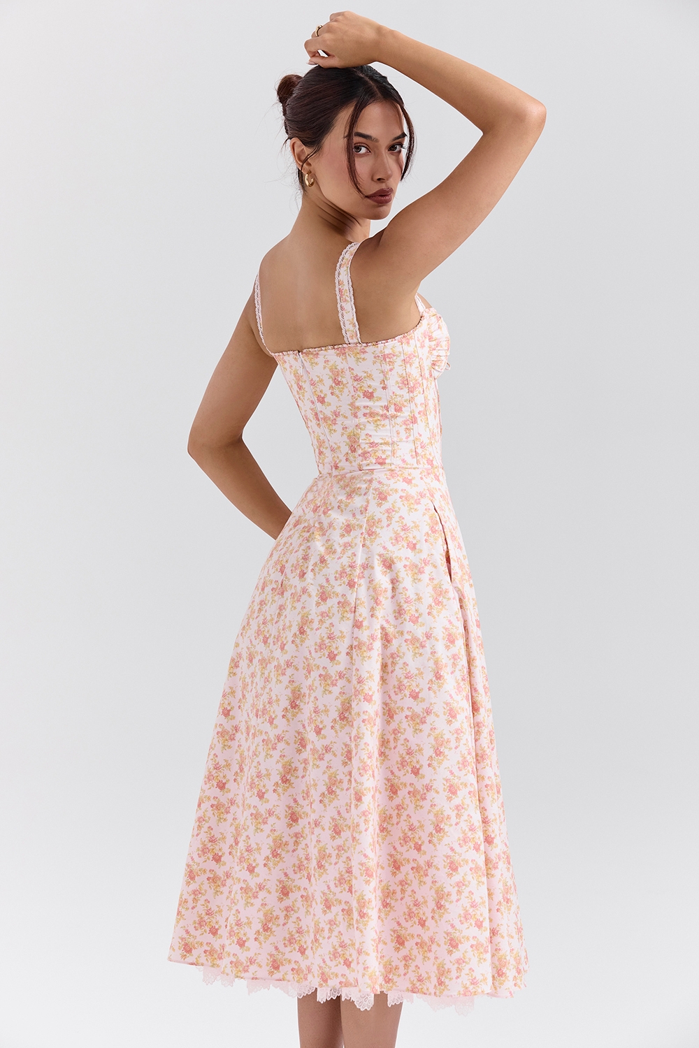 Rosalee-Peach Poppy Print Cotton Bustier Sundress