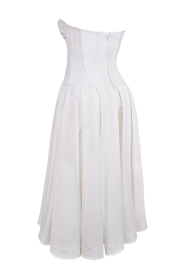 Lady-White Strapless Midi Dress