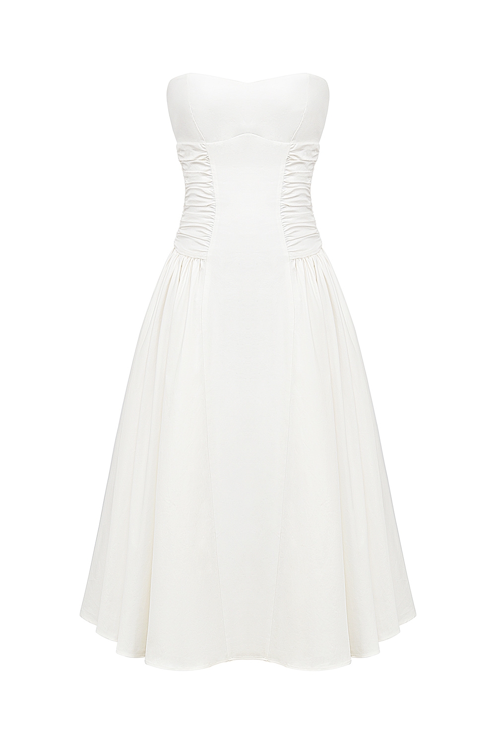 Georgiana-White Cotton Strapless Midi Sundress