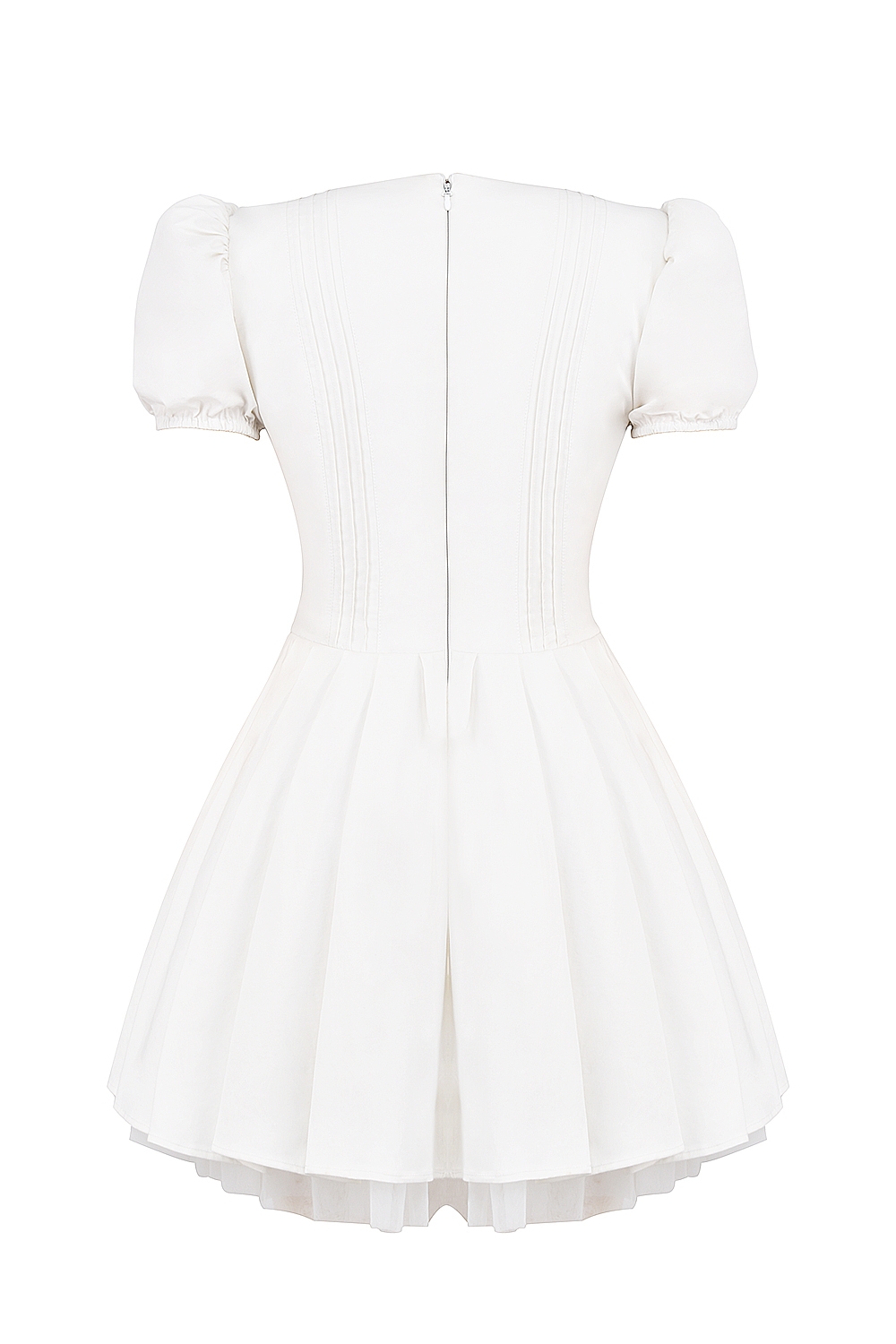 Imani-White Pleated Cotton Mini Dress