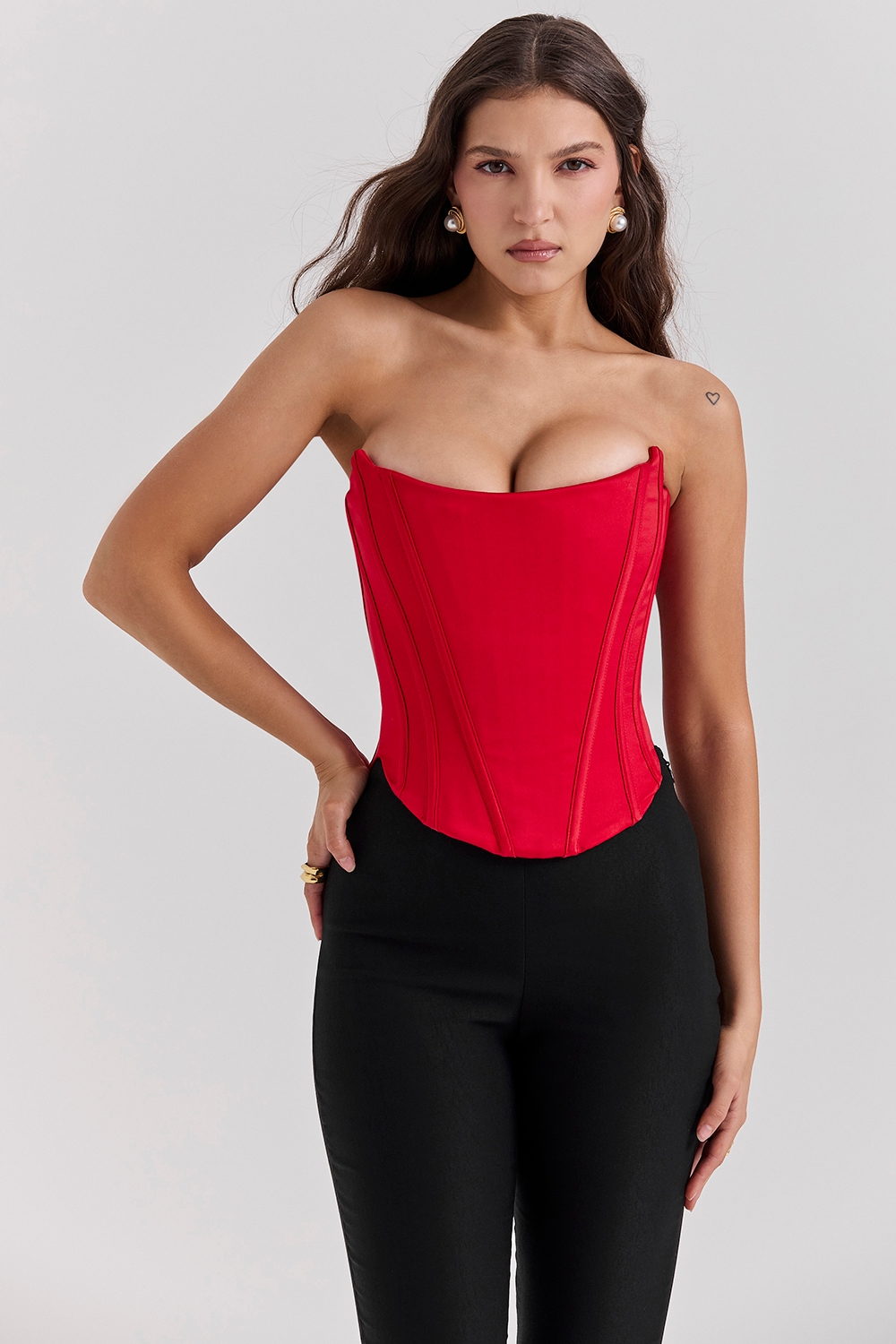 Genevieve-Scarlet Satin Lace Back Corset
