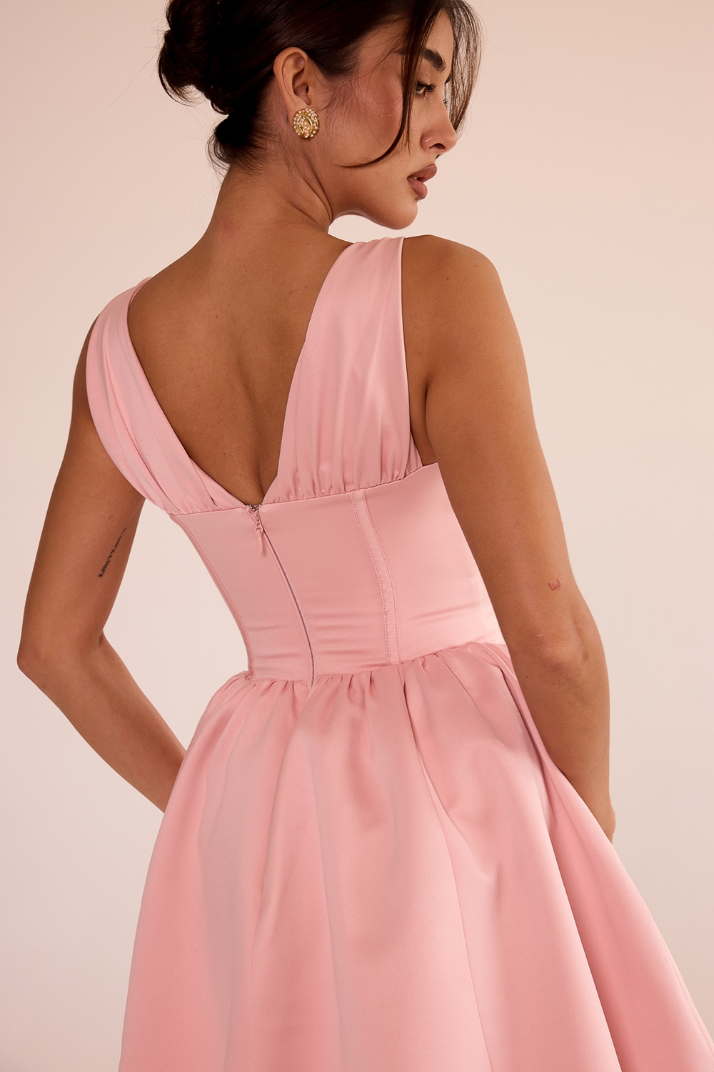 Emmeliette-Powder Pink Satin Mini Dress - SALE