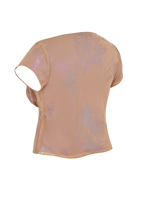Maia-Shimmer Cafe Au Lait Tie Front Top