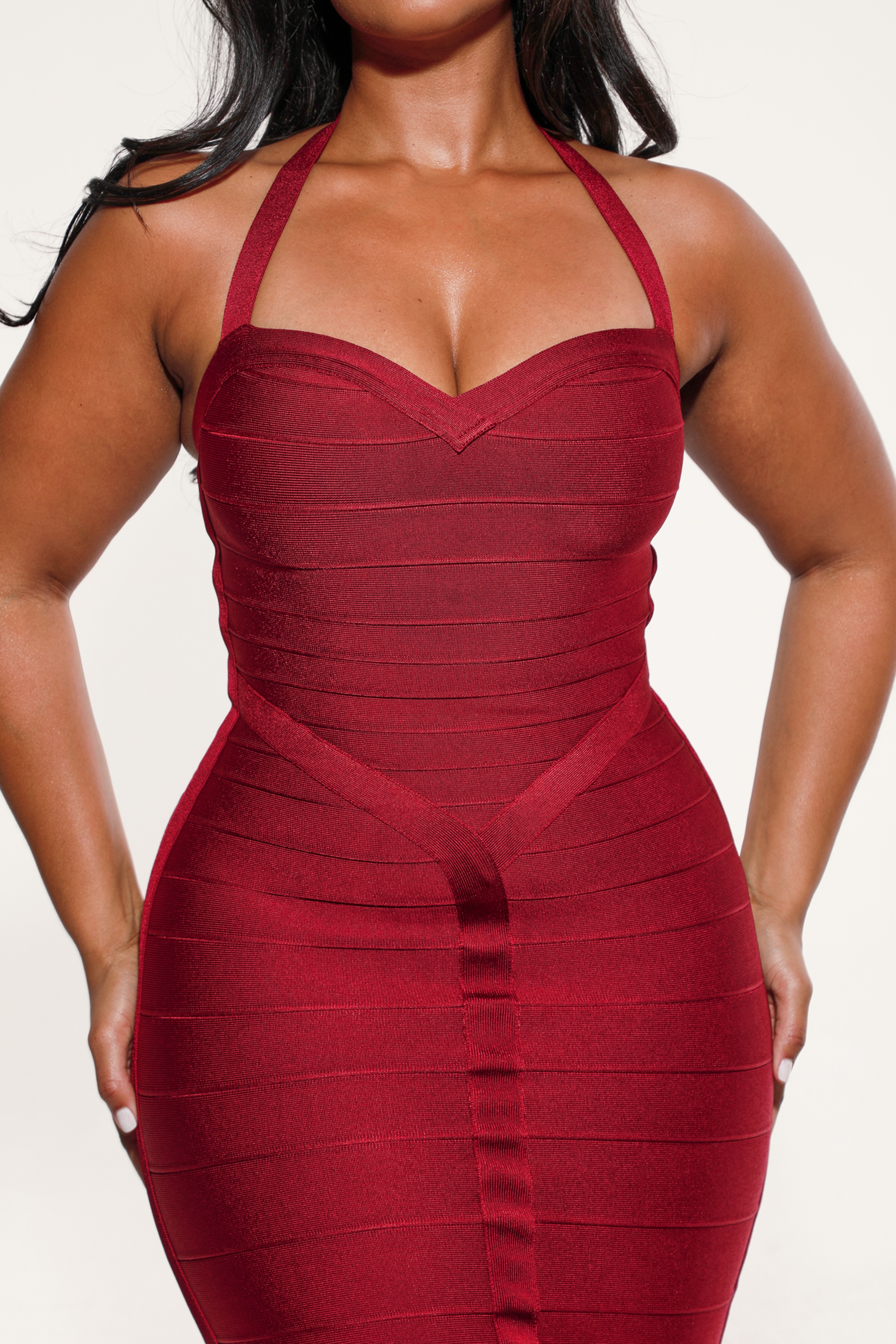 The Supermodel-Ruby Halter Neck Stretch Bandage Midi Dress