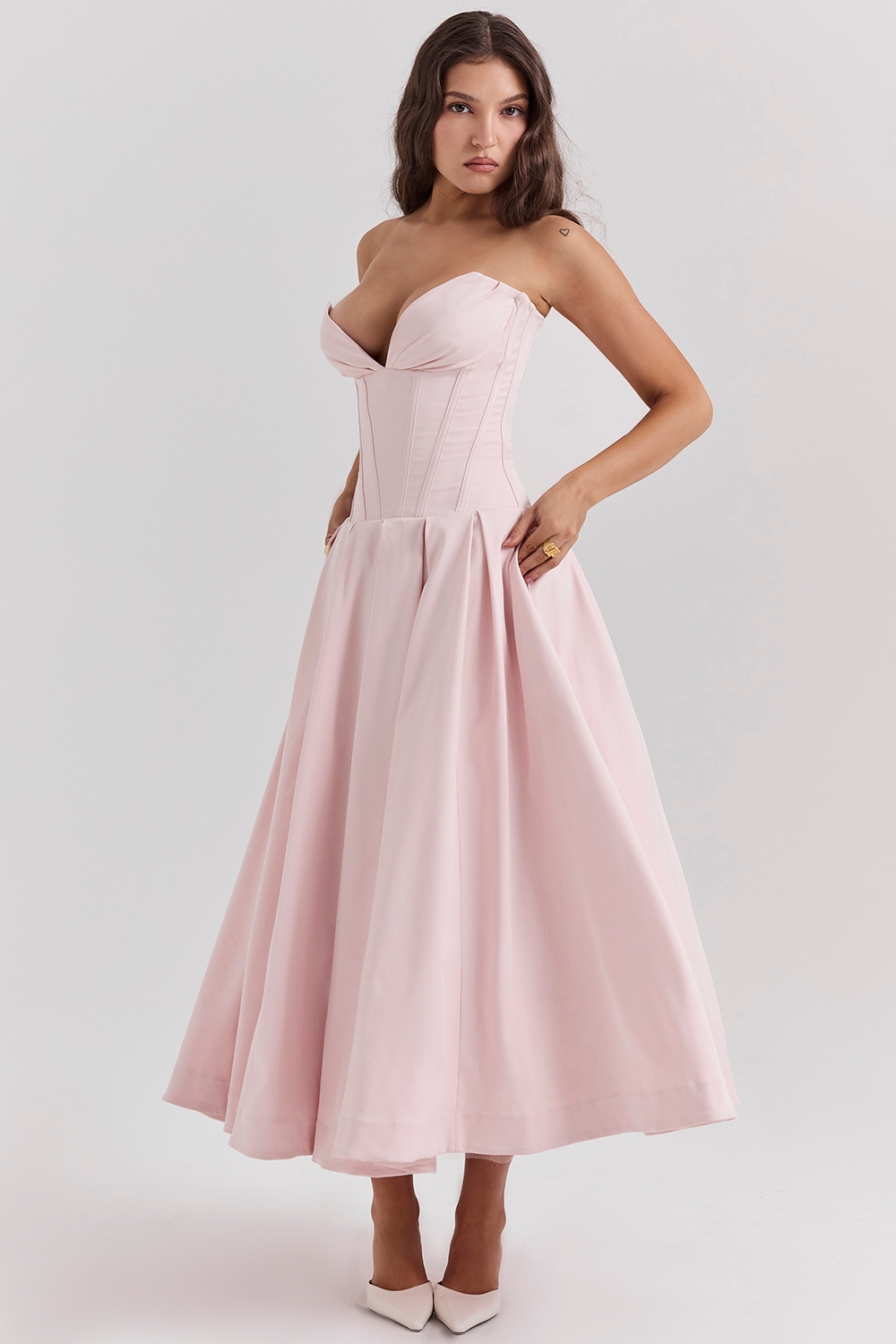 Lady-Ballerina Pink Strapless Midi Dress