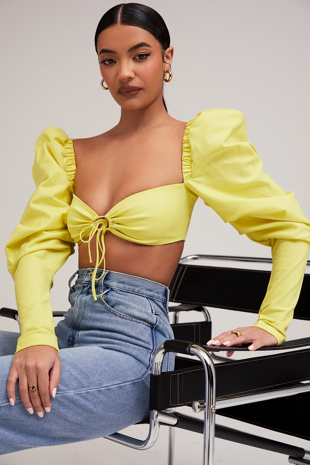 Tough Love-Mistress Rocks  Lemon Puff Sleeve Cropped Top - SALE