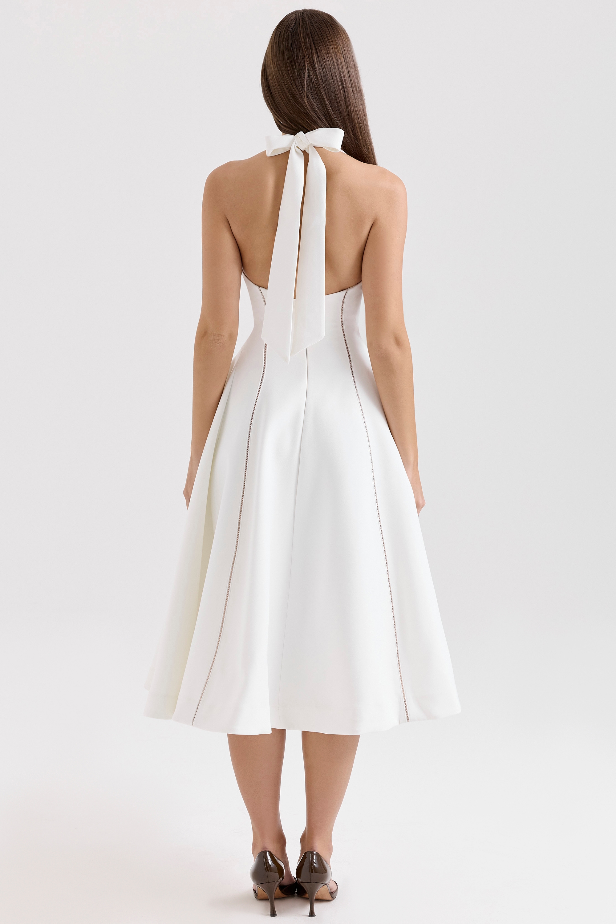 Loulou-Ivory Halter Neck Midi Dress