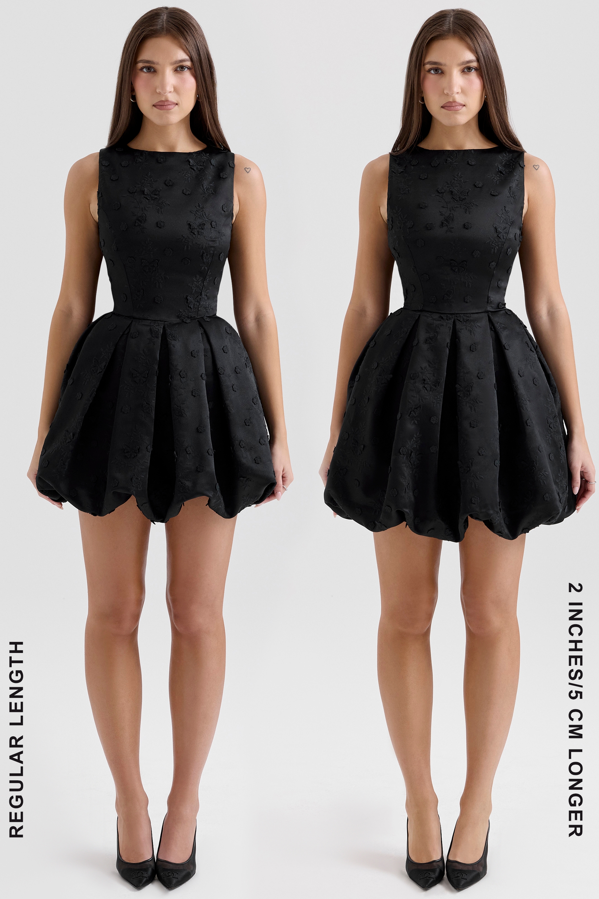 Melika-Black Backless Embroidered Mini Puffball Dress