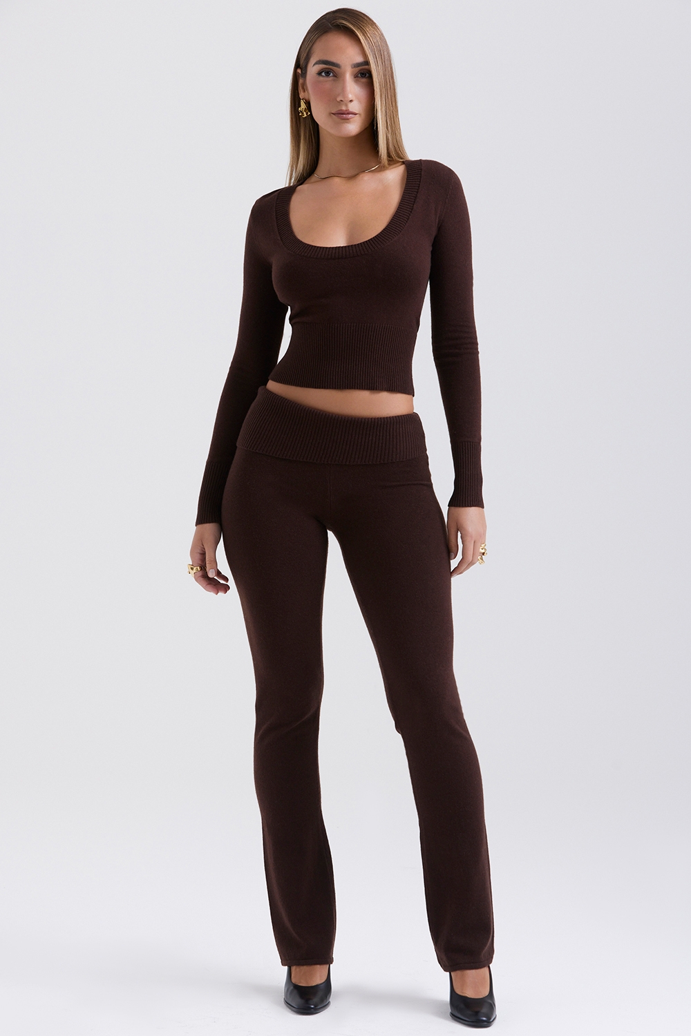 Ama-Chocolate Cashmere Blend Trousers - SALE