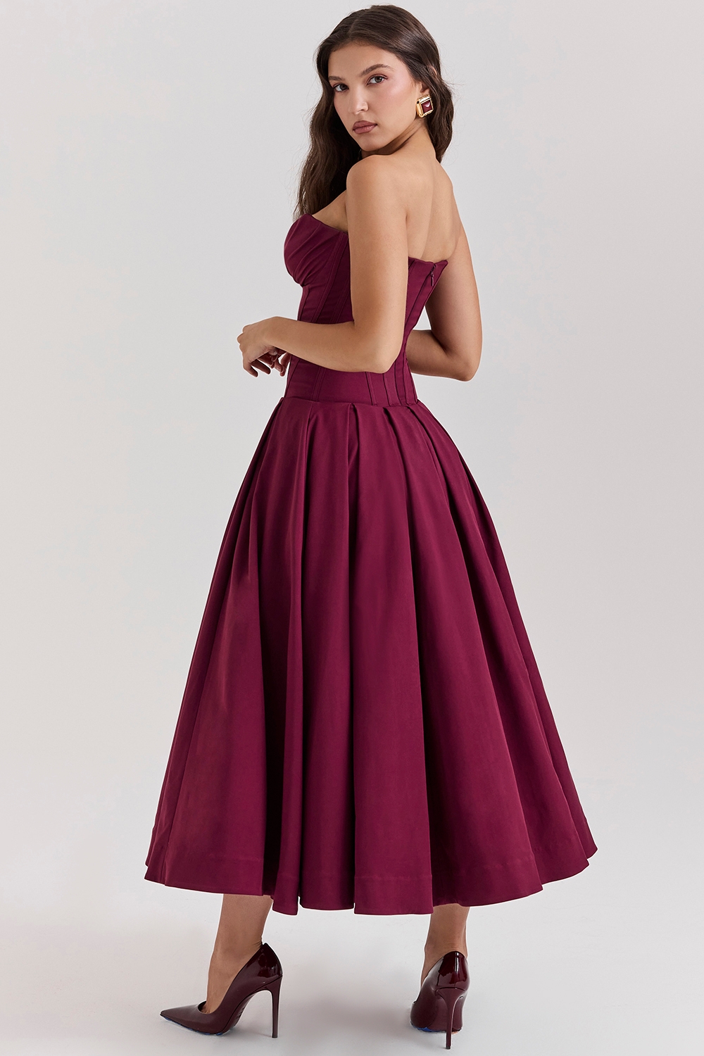 Lady-Wine Strapless Midi Dress