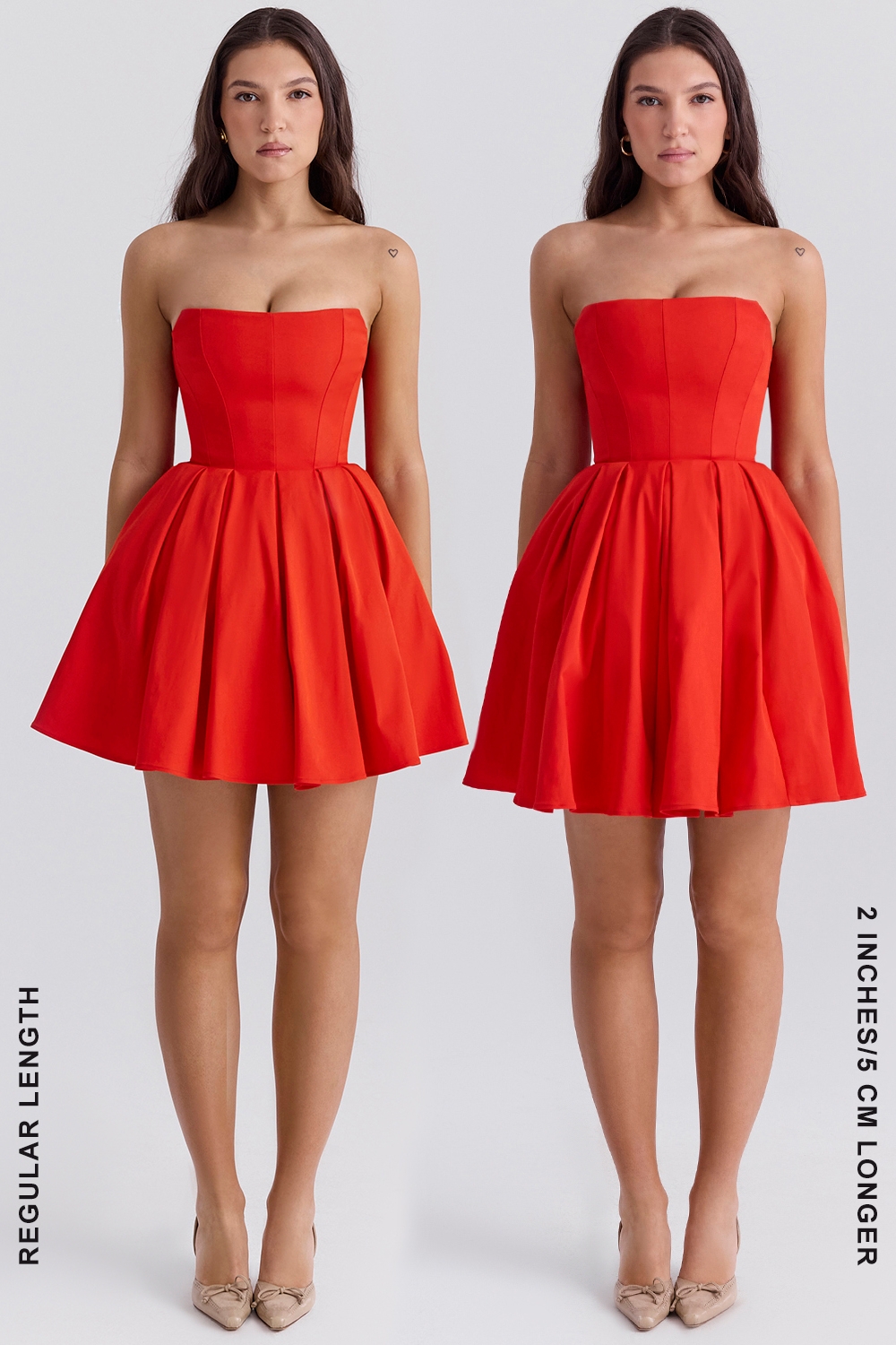 Emmanuela-Italian Tomato Strapless Pleated Mini Dress