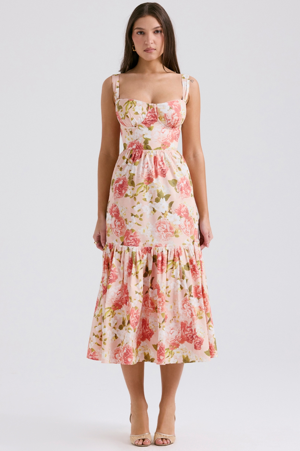 Elia-Pink Peony Print Cotton Midi Sundress