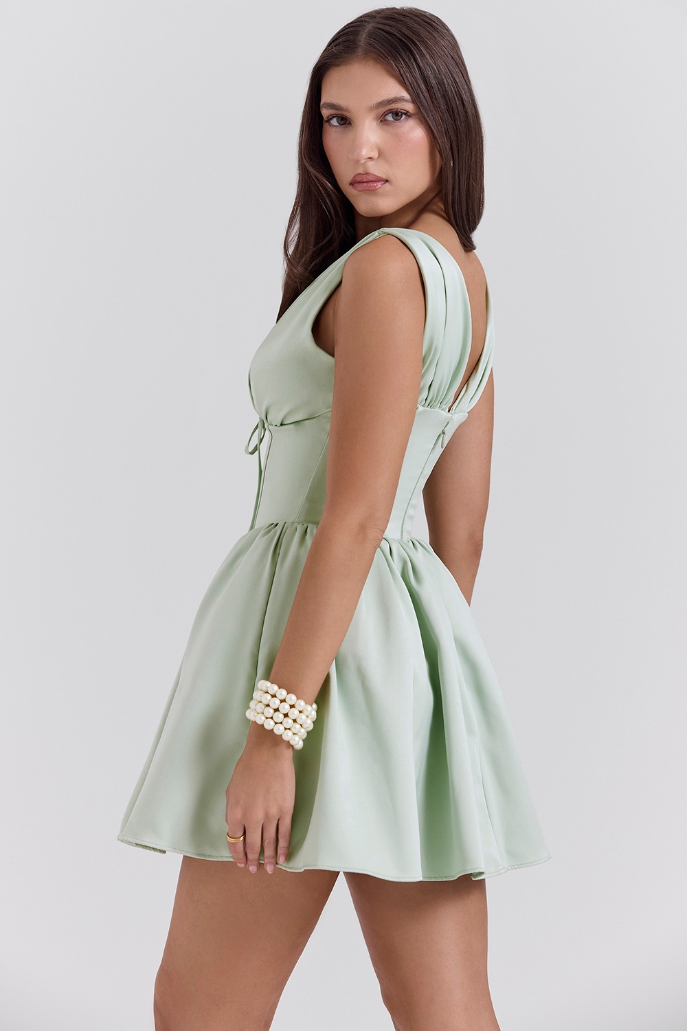 Emmeliette-Pistachio Satin Mini Dress - SALE