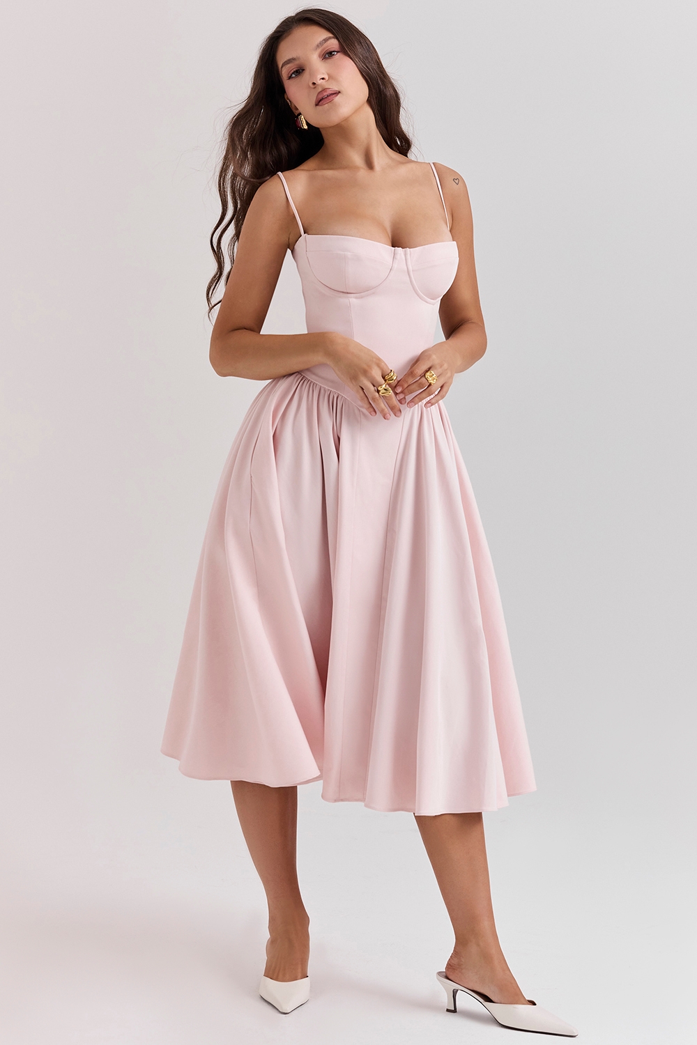 Samaria-Ballerina Pink Twill Corset Midi Dress