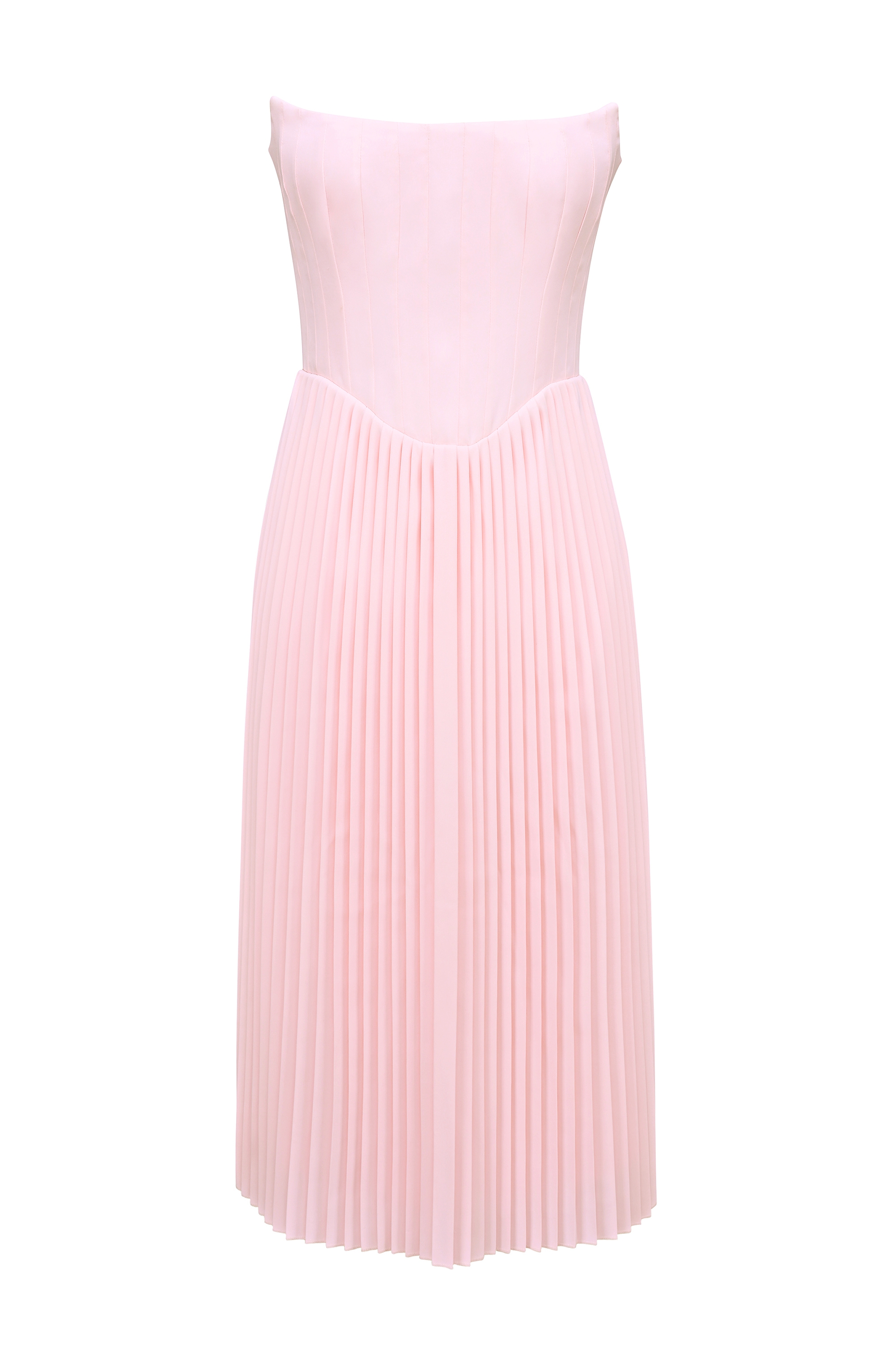 Marci-Pink Pleated Midi Corset Dress