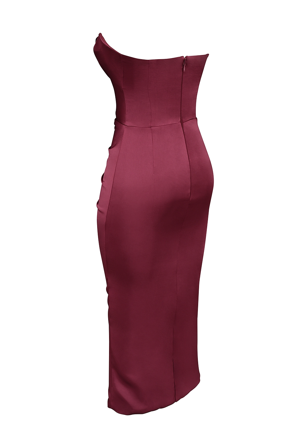 Santana-Berry Satin Strapless Midi Dress