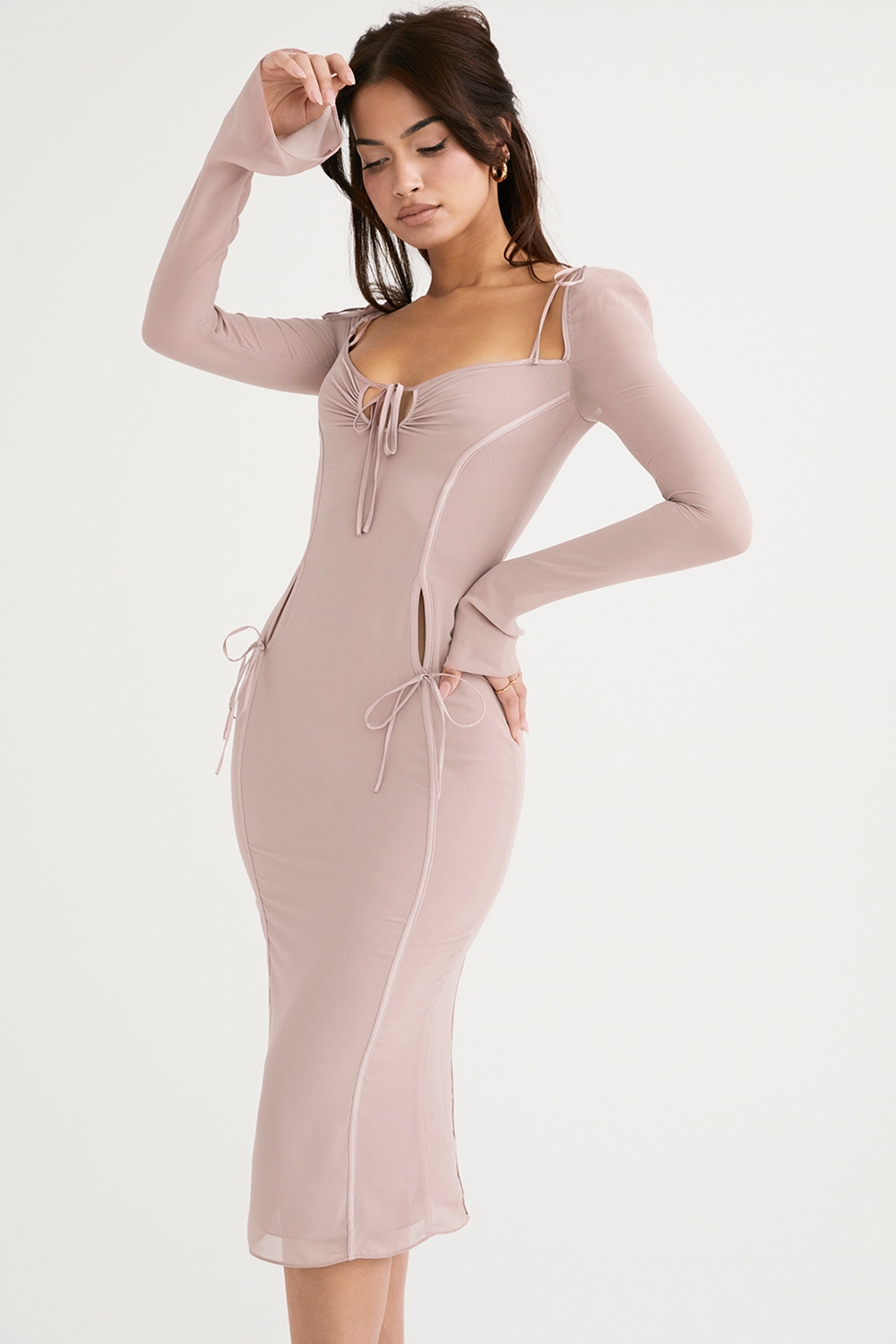 Ophelia-Crystal Cutout Midi Dress