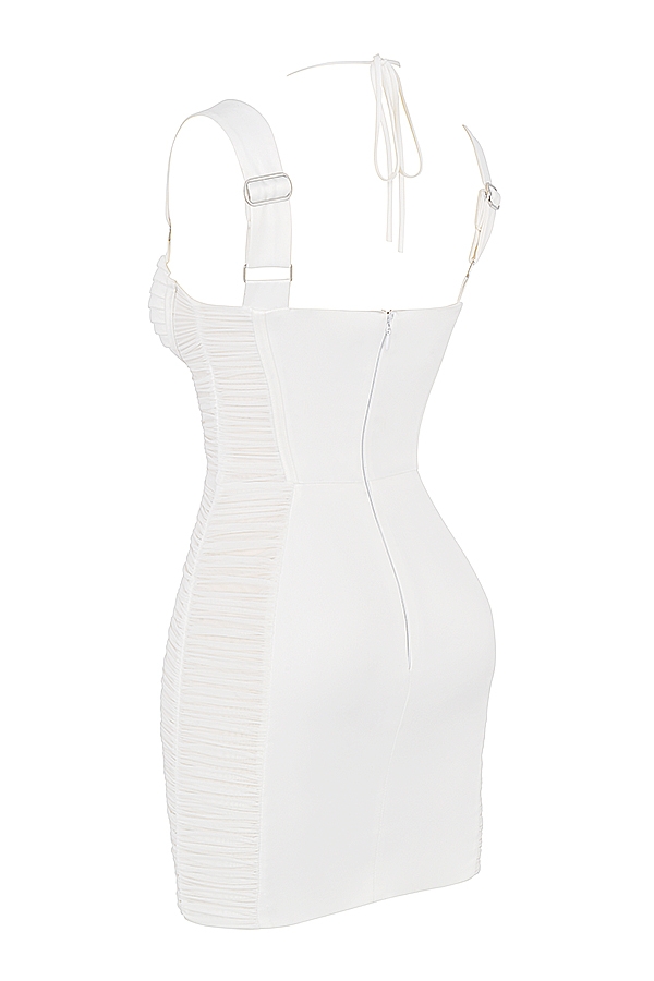 Lucinda-White Ruched Corset Mini Dress